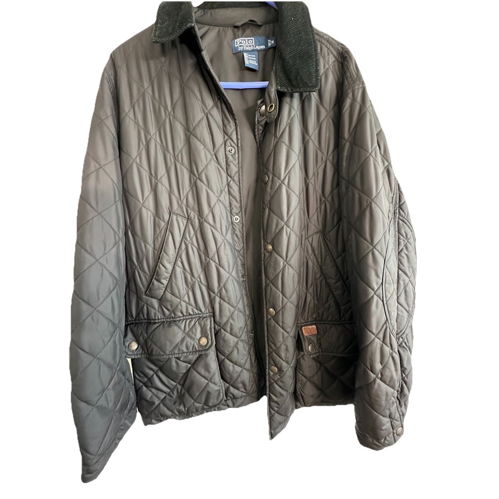 Ralph Lauren Jacket Women's M Black Insulated Quilted Corduroy Collar Snap Coat